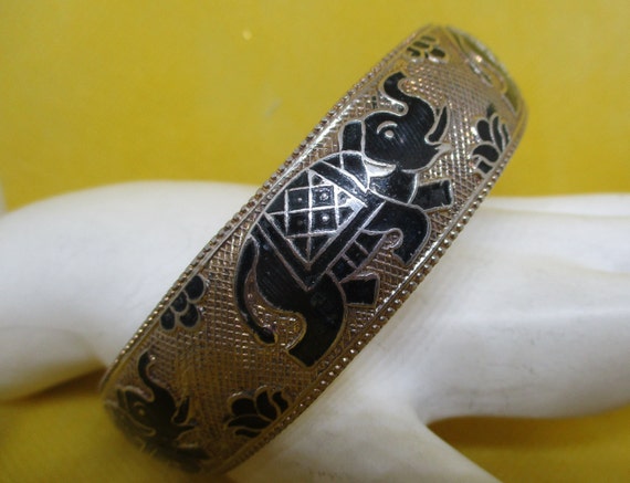 Vintage Cloisonne Elephant Bangle Bracelet Mesh T… - image 2