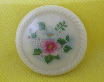 Vintage Avon Porcelain Flower Brooch: Cream & Pink Floral, 1970s