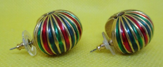 Vintage Enamel Shrimp Earrings Ribbed Enamel Gold… - image 6