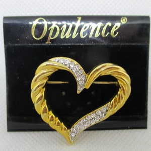 Opulenz Kristall Strass Brosche Kristall Gerippt Offenes Herz Gold Tone Metall Brosche Original Marshalls Karte Kristall Brosche Strass Herz