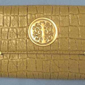BOLSO DE MANO DE CAIMÁN Cartera de mano de piel sintética beige con compartimentos para 10 tarjetas de crédito, chequera, billetes, monedas y compartimento para cambio con cremallera