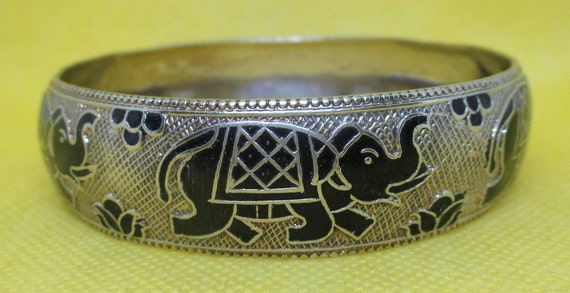Vintage Cloisonne Elephant Bangle Bracelet Mesh T… - image 9