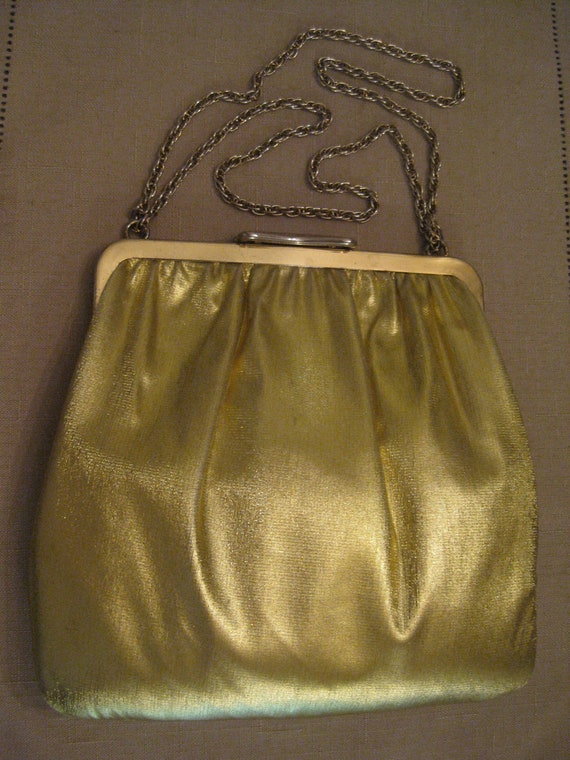 GOLD LAME EVENING Bag Handbag Clutch Silver Lame L