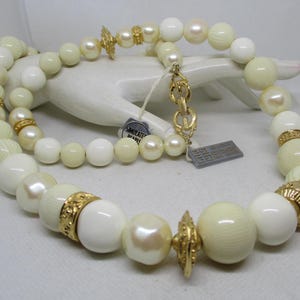 GIVENCHY Comfortable Heavy In Weight Bijoux Necklace With Original Tags Simulated Pearl Celluloid Lucite Ornate Goldtone Bead Necklace