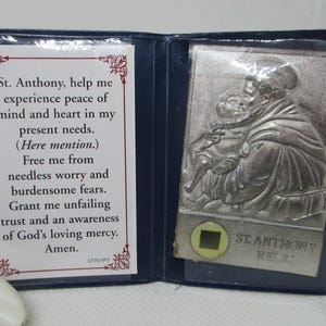 Vintage Never Used St Antyhony Pray For Us Pocket Shrine Dark Blue Plastic Carrying Case St Anthony Religious Relic Christian Relic Catholic