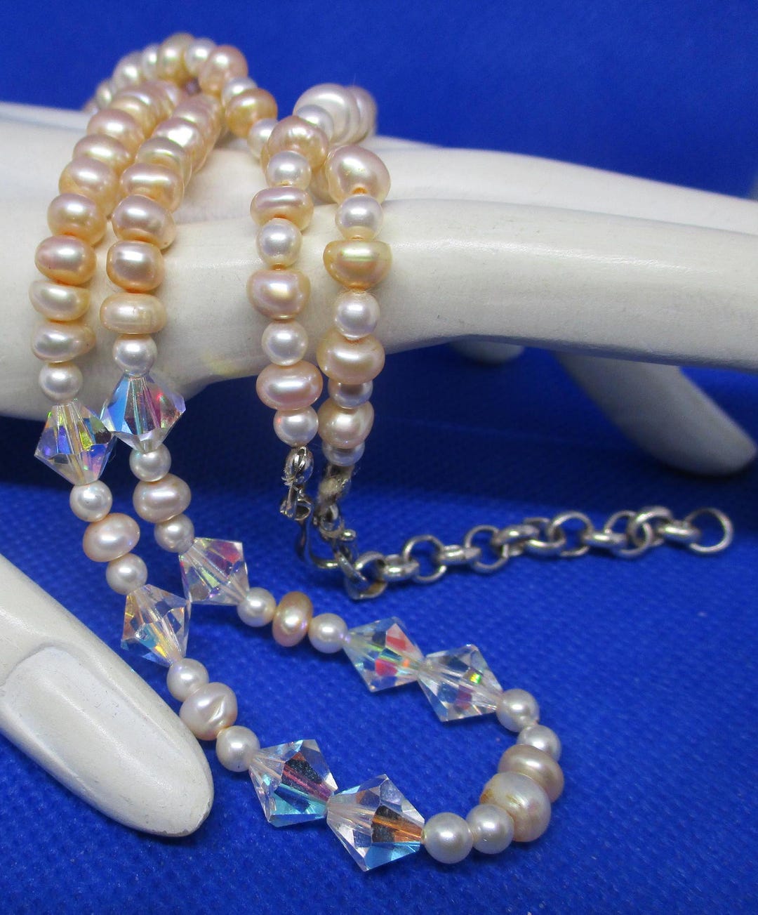 Authentic Peachy Pearl Necklace With Clear Quartz Pendant