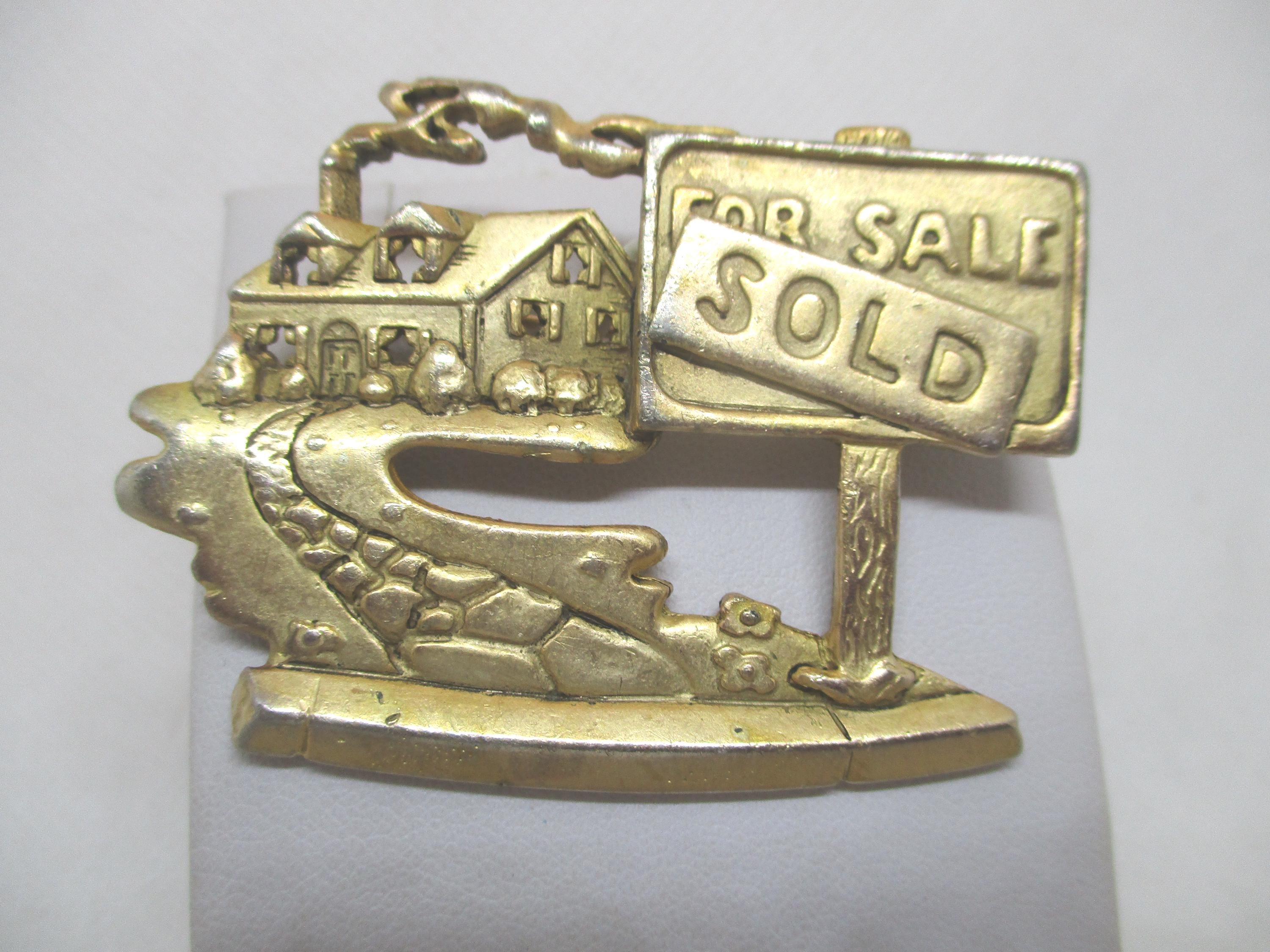 AJC Real Estate Brooch AJC For Sale Brooch AJC Gold Tone Metal Real Estate For Sale Brooch A J C House Brooch A J C Real Este Agent Brooch