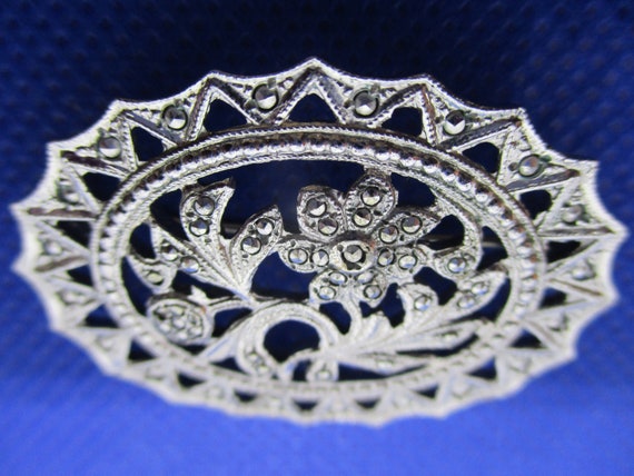 Sterling Silver Marcasite Brooch Art Nouveau 1930… - image 3