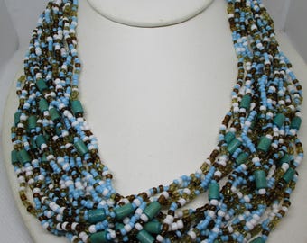 20 Strand Glass Seed Bead Necklace Multicolored Bead Necklace Multi Strand Beaded Necklace Turquoise Necklace White Necklace Brown Necklace