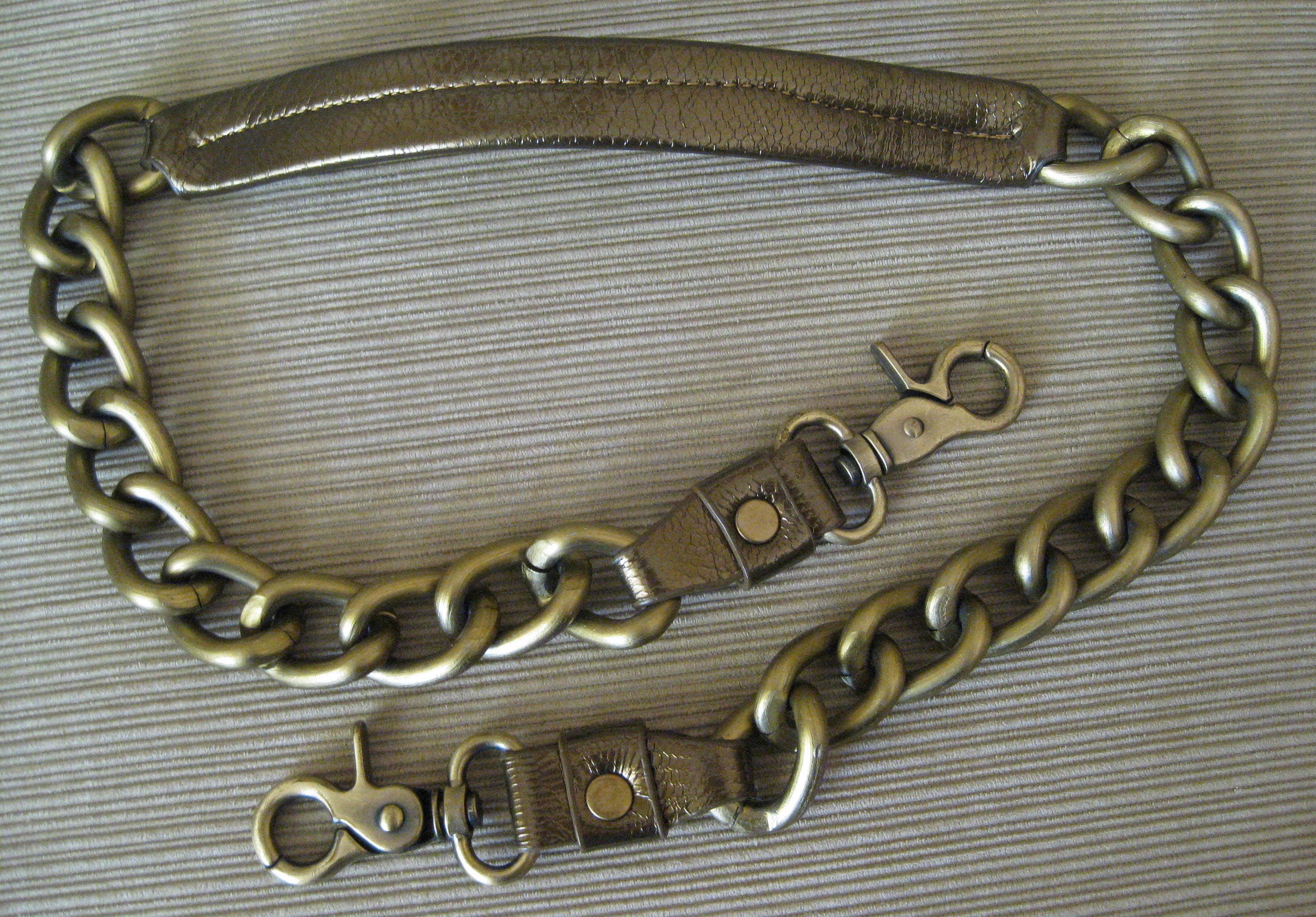 Antiqued Brass Tone Chain Belt: Faux Leather Crackle 