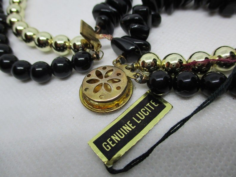 Genuine Lucite Necklace LUCITE Triple Strand Black & Metallic Etsy