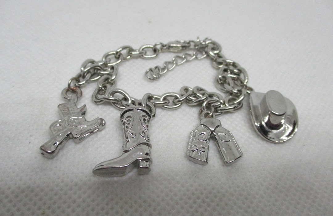 WESTERN CHARM BRACELETS Southwestern Silver Tone Charm Bracelet Cowboy