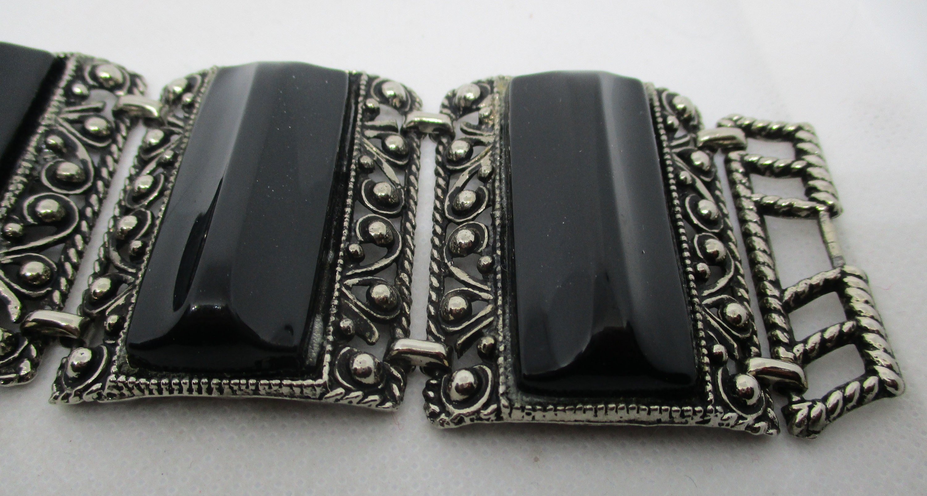 WIDE Black Lucite Silver Tone Bracelet Silver Tone Metal Etsy