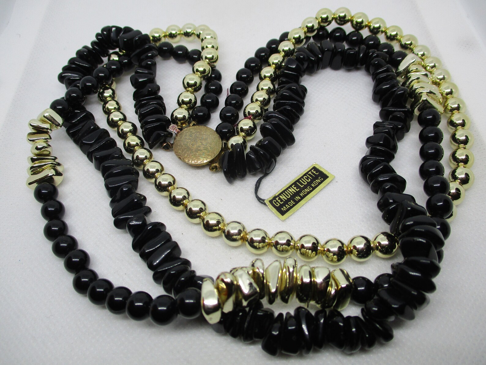 Genuine Lucite Necklace LUCITE Triple Strand Black & Metallic Etsy