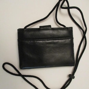 Cartera cruzada de piel sintética negra Cartera plegable de piel sintética negra Billetes para billetes Tarjetas de crédito Identificación Foto Tela Correa cruzada para el hombro