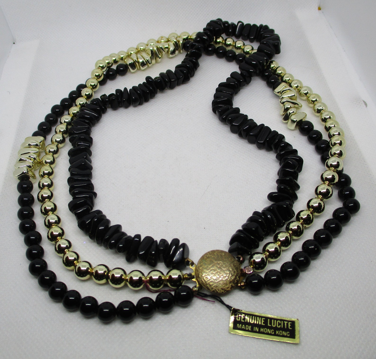 Genuine Lucite Necklace LUCITE Triple Strand Black & Metallic Etsy