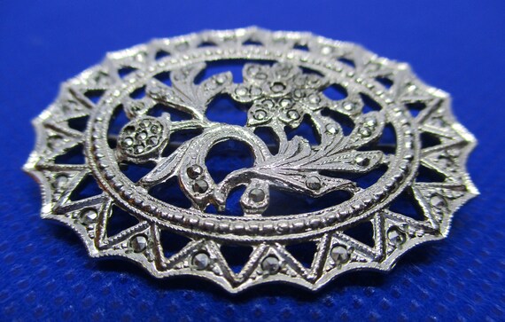 Sterling Silver Marcasite Brooch Art Nouveau 1930… - image 2