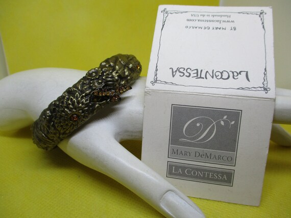 Vintage Mary DeMarco Rhinestone Bee Bangle Bracelet with Card