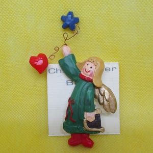 Vintage Christopher & Banks Christmas Angel Brooch: Resin Angel with Copper Wire Balloons