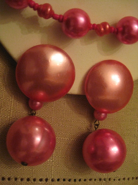 FUSCHIA PEARL Necklace Earring SET Single Strand … - image 4