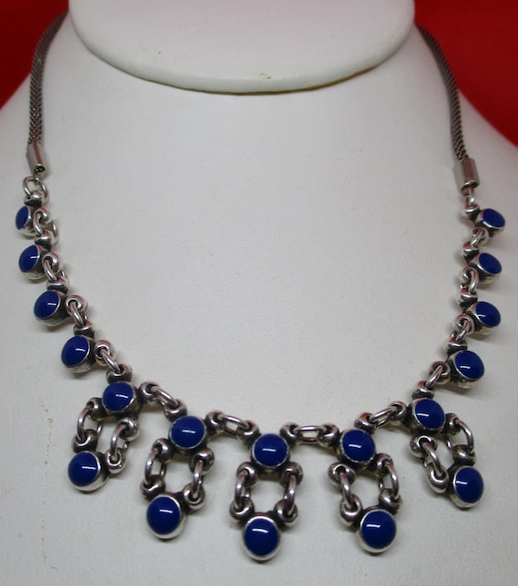 Vintage Philippe Audibert Paris Bib Necklace: Navy Blue Enamel