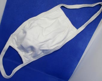 ADULT Reversible White Fabric Face Mask: Washable, Reusable, Adult Size