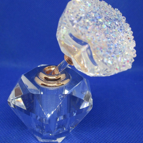 Oleg Cassini Crystal Perfume Bottle Oleg Cassini AB Crystal Heart Stopper Hexagon Crystal Perfume Decantor Wedding Anniversary Valentine