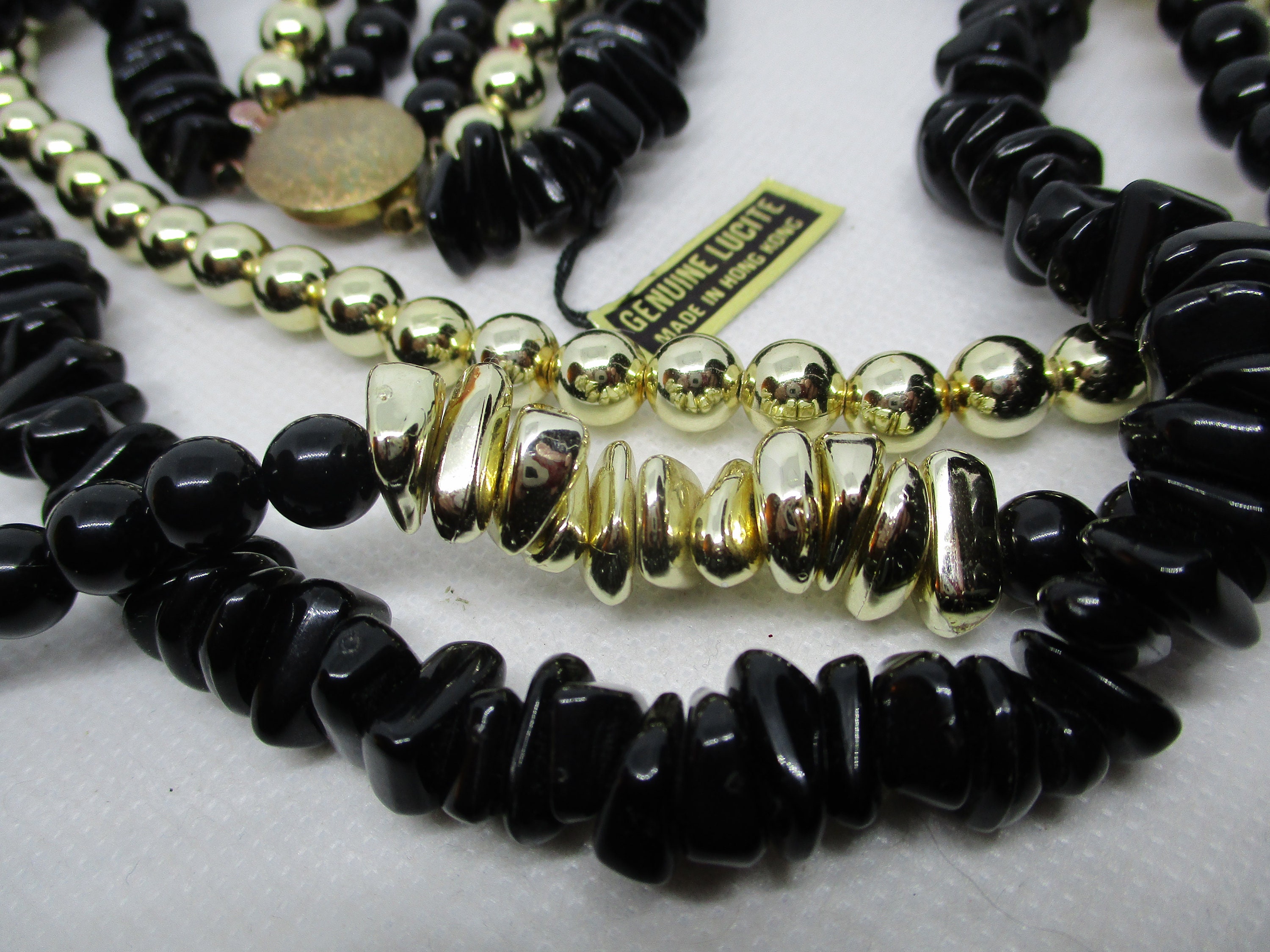 Genuine Lucite Necklace LUCITE Triple Strand Black & Metallic Etsy