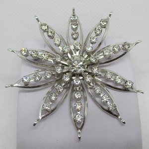 Huge Crystal Rhinestone Flower Brooch Open Work Silver Tone Metal Crystal Flower Brooch Silver Tone Rhinestone Brooch Vintage 1950s