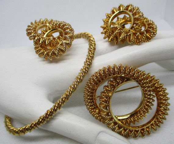 Signed HOBE 3 PIECE SET Bangle Bracelet Brooch Cl