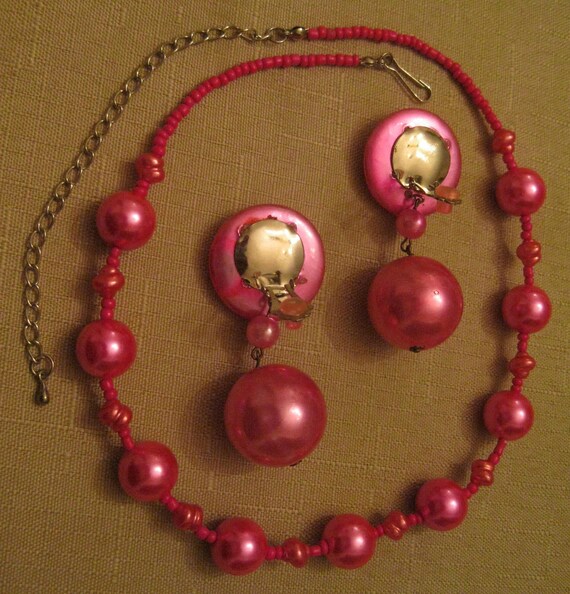 FUSCHIA PEARL Necklace Earring SET Single Strand … - image 10