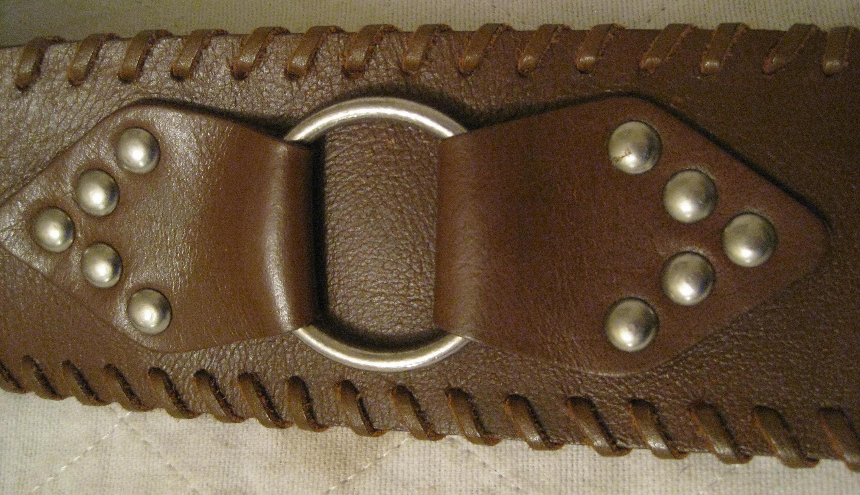 Vtg Calvin Klein Brown Leather Equestrian Belt Silver Metal O Rings Wide Stud XL Calvin Klein Leather Solid Belts for Women for sale | eBay main image 3