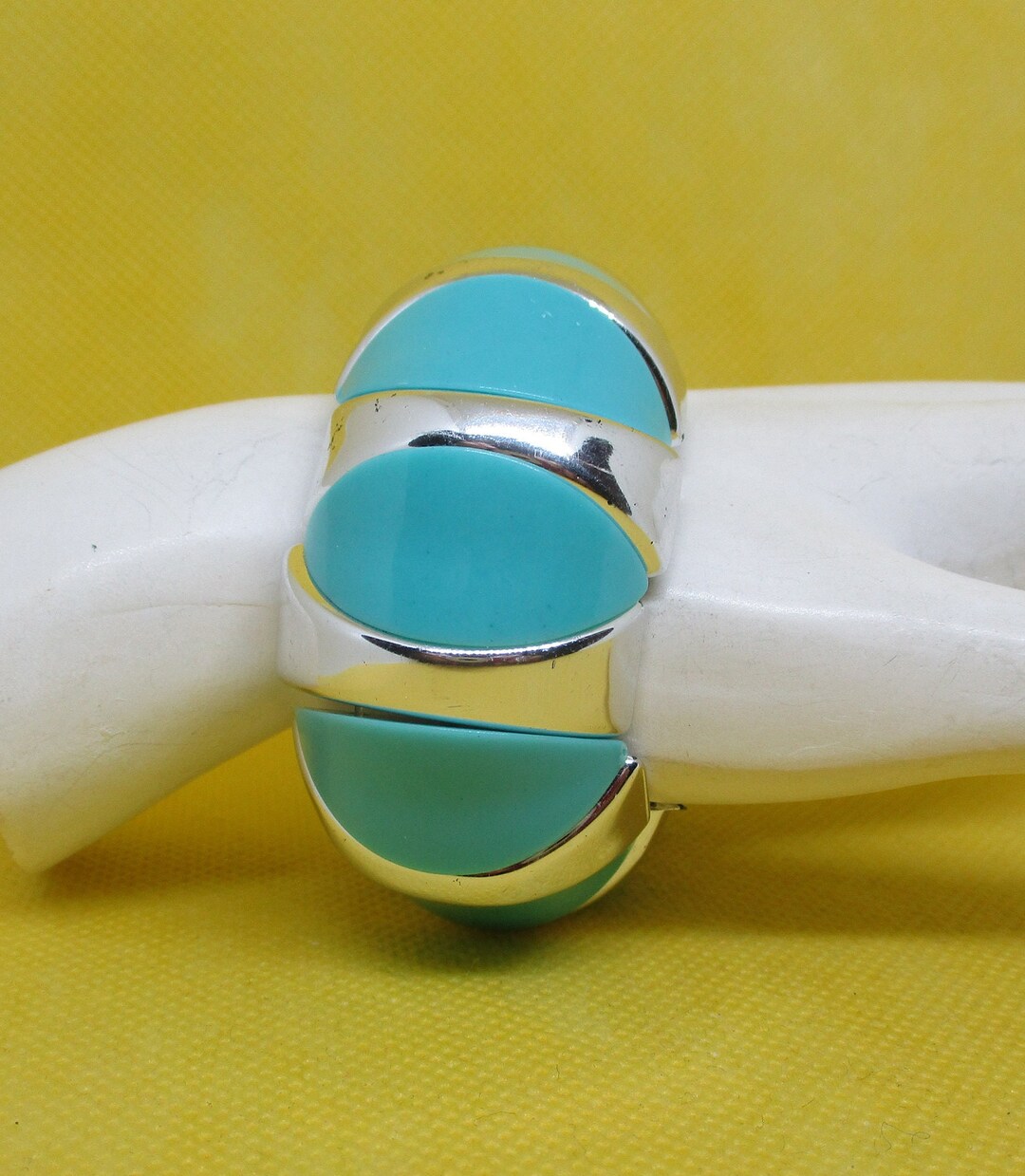 Bracelet ajustable ouvert vintage argenté avec turquoise main image 0