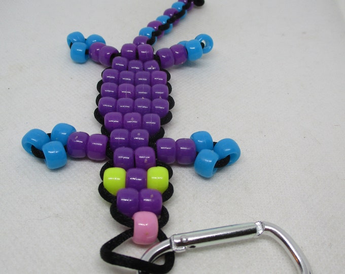Handmade Beaded Alligator Keyring Purple Turquoise Pink Yellow