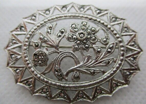Sterling Silver Marcasite Brooch Art Nouveau 1930… - image 7