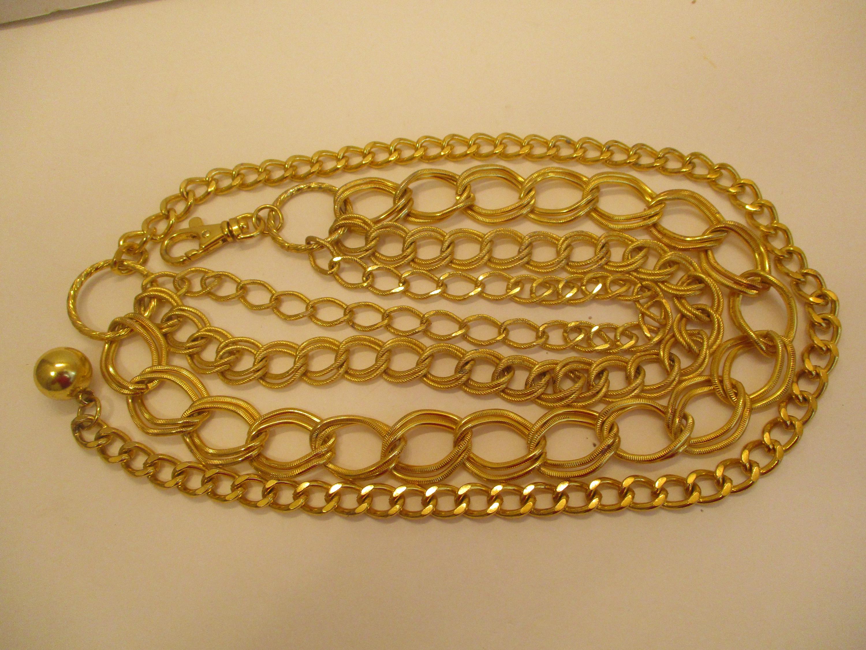 Vintage Gold Tone Triple Chain Belt: Textured Metal Swag - Etsy
