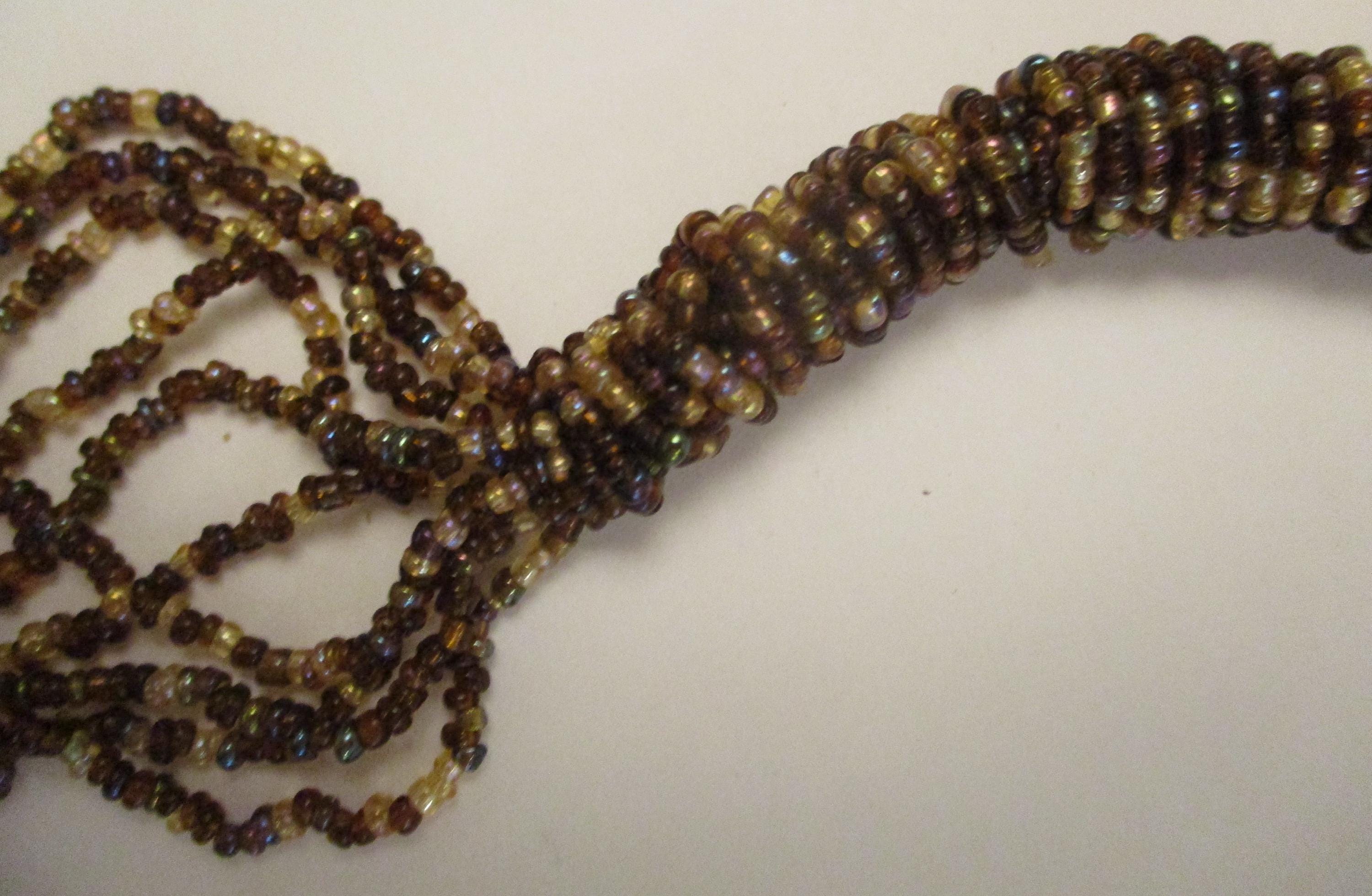 Vintage Brown Seed Bead Belt Necklace: 1980s Gold Tone - Etsy display picture 3