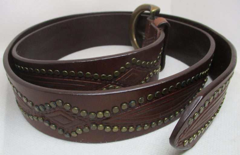 Coldwater Creek Brown Genuine Leather Heavy Brass Belt Buckle Flat