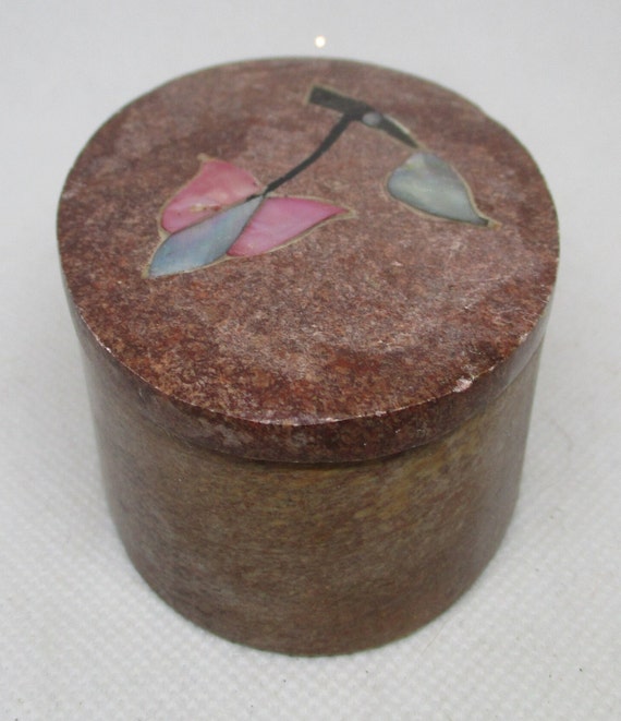 NO 3 Soapstone Trinket Box JASPER Mother Of Pearl… - image 5