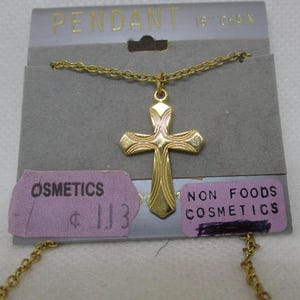 Gold Tone Metal Chain Pendant Necklace Gold Tone Crucifix Pendant Necklace Religious Gold Tone Metal Pendant Chain Necklace Cross Necklace
