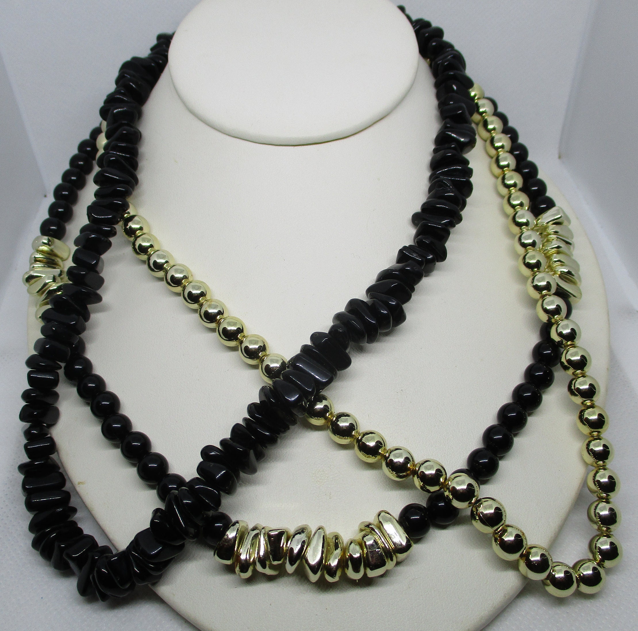 Genuine Lucite Necklace LUCITE Triple Strand Black & Metallic - Etsy