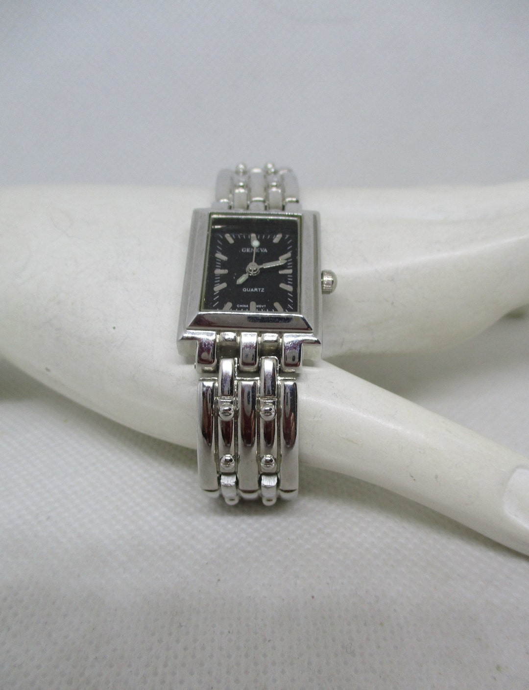 GENEVA Women's Watch Glow in the Dark Silver Tone Rectangular Black