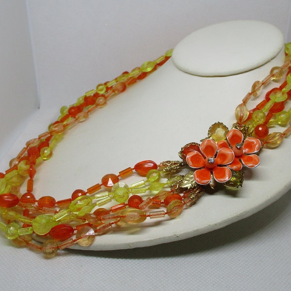 Chunky Bead Pink Clear Lucite Rhinestone Necklace INC 80s 90s