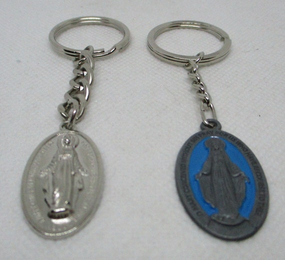 Miraculous Medal Charm Keychain Religious Keyring Oval Virgin Mary