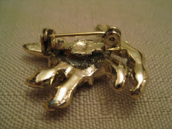 AB RHINESTONE POODLE Brooch Mother Of Pearl Gold … - image 5