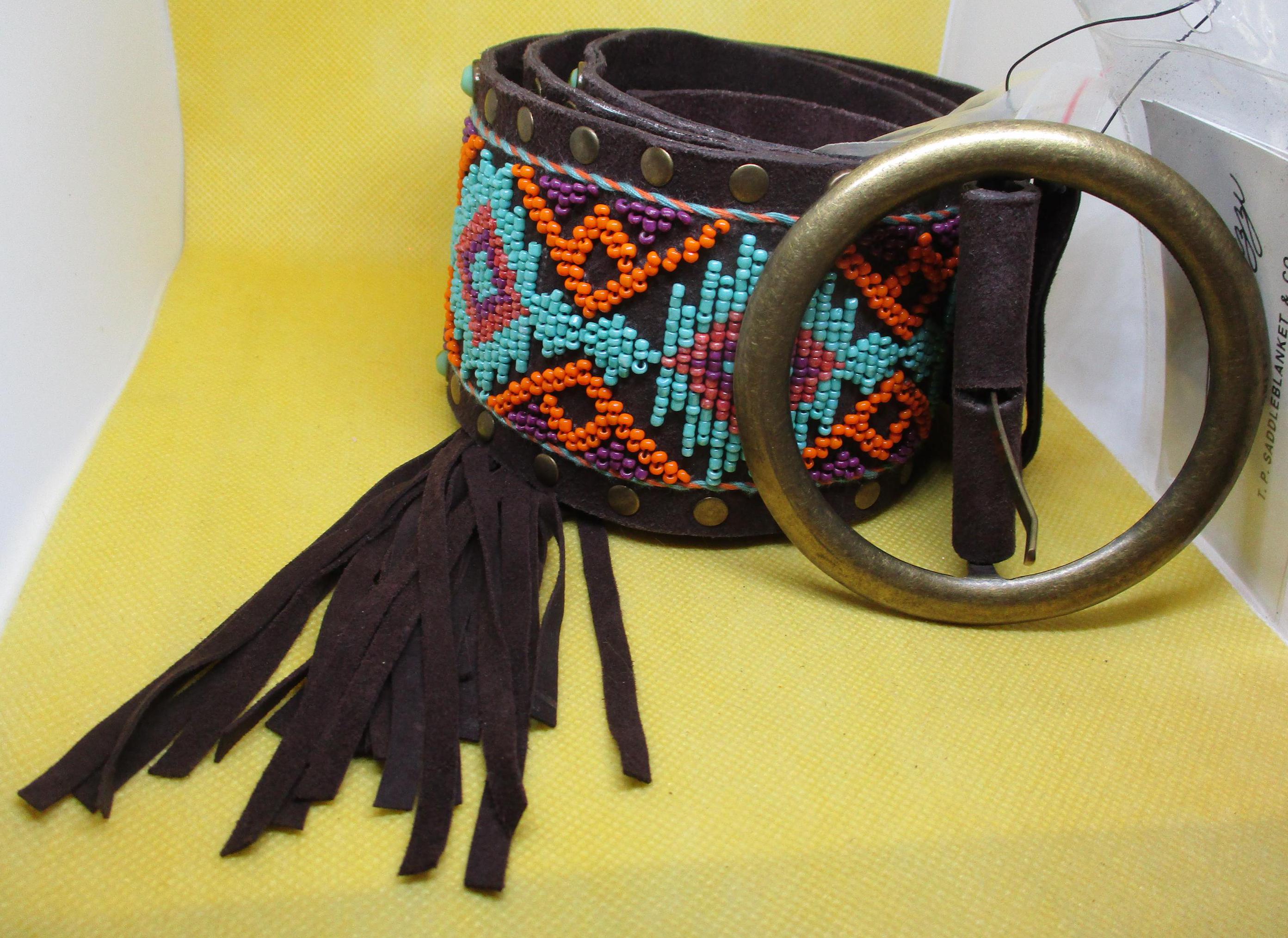 Tasha Polizzi Suede Leather Belt: Seed Bead & Turquoise 
