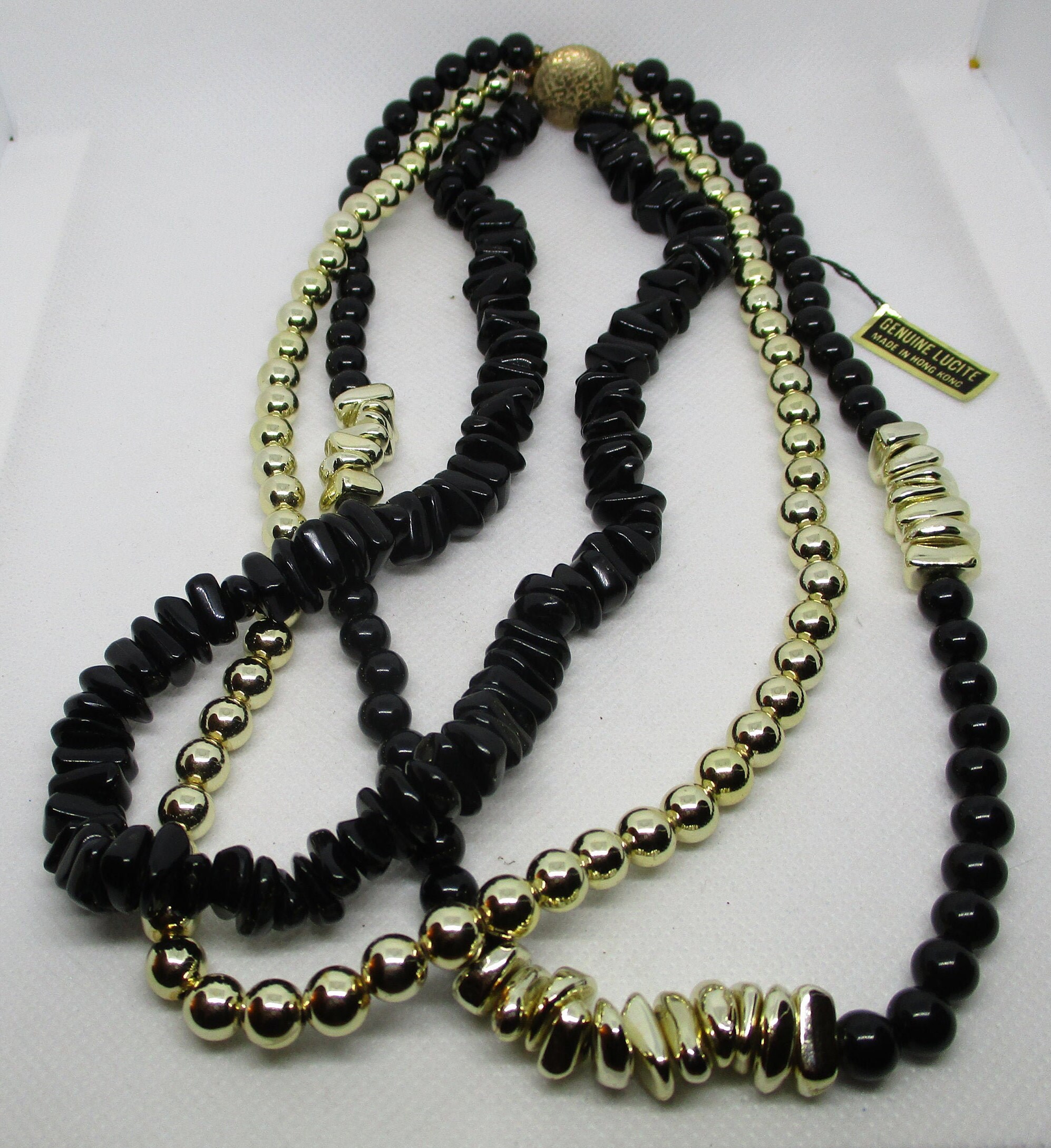 Genuine Lucite Necklace LUCITE Triple Strand Black & Metallic Etsy