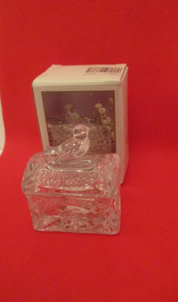 Vintage Crystal Trinket Box Song Bird Lidded Crys… - image 1