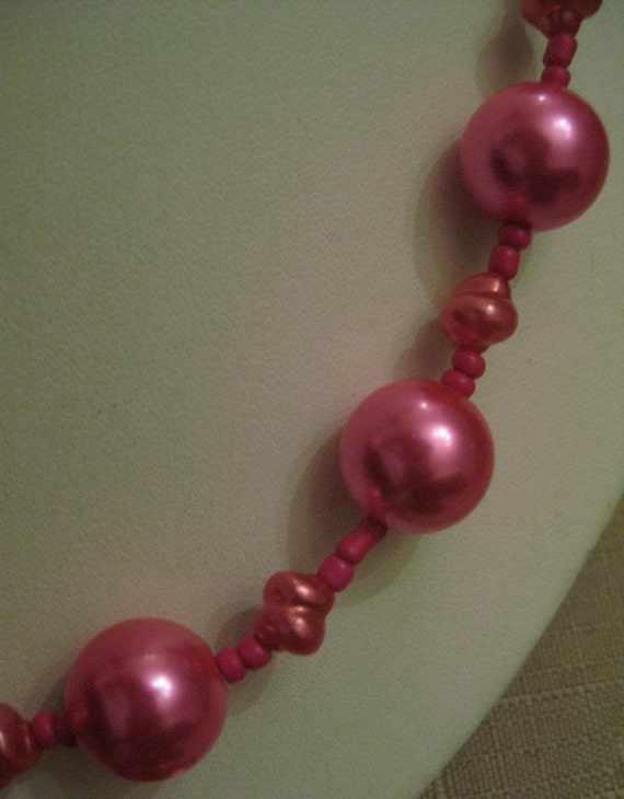 FUSCHIA PEARL Necklace Earring SET Single Strand … - image 6