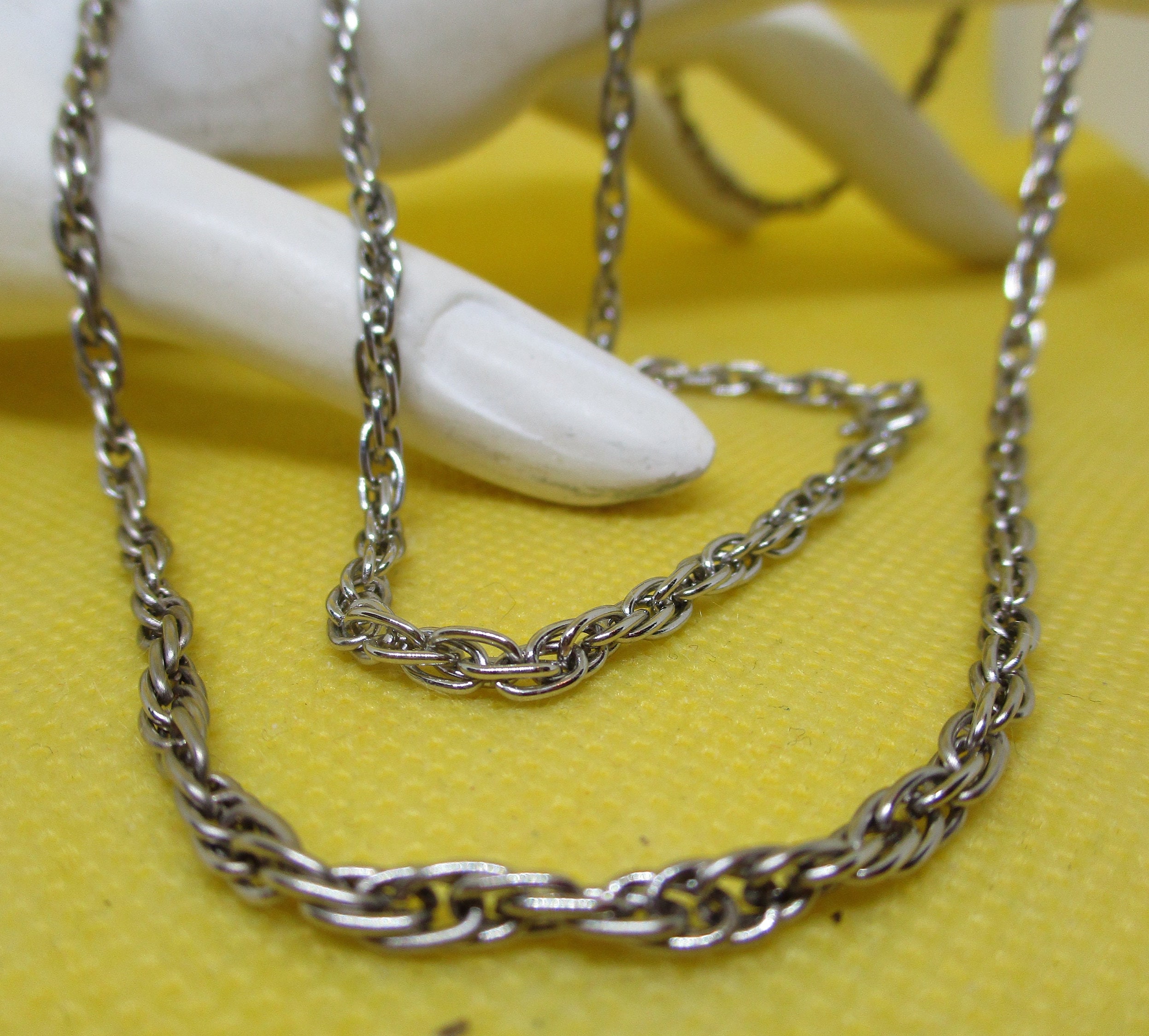 Vintage 18KGP Necklace 18KGP White Gold Rope Chain Necklace